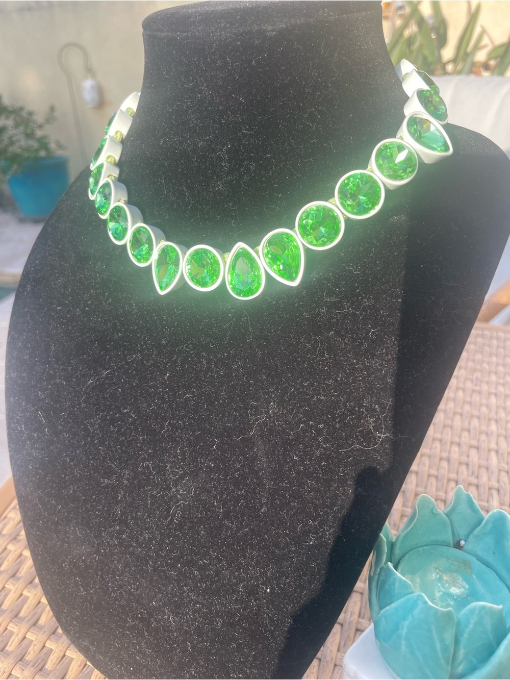 J. Crew Rockstud Candy Lime Green Crystal Collar Necklace